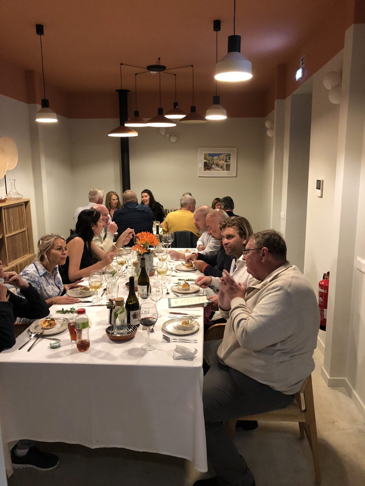 Guests eating dinner