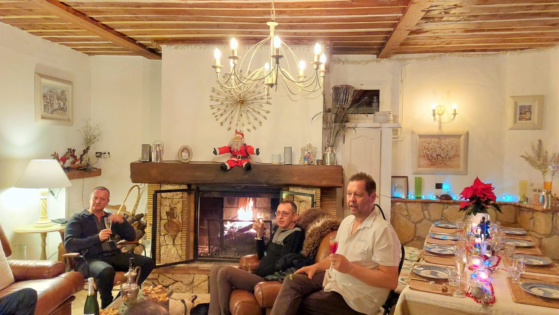 Noel cheers champagne